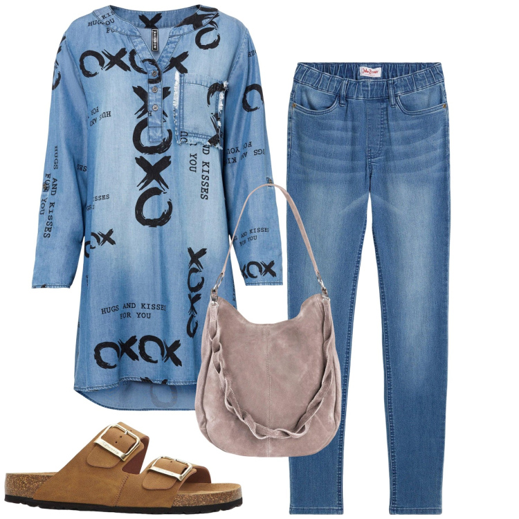 Outfit donna - Denim Vintage. Stile Vintage retrò per Tutti i giorni. Abbinamento con vestiti, jeggings, borse a mano, ciabatte.