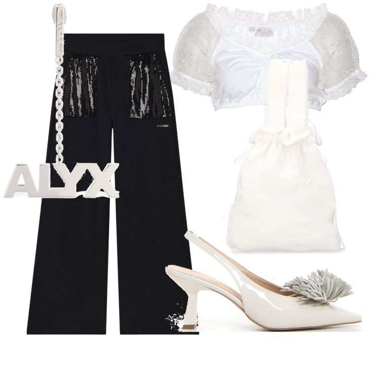 Outfit donna - Il top fa il look. Stile Glamour per Serata fuori. Abbinamento con camicie, pantaloni, borse a mano, orecchini, décolleté.