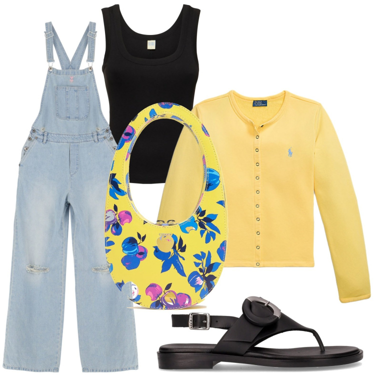 Outfit donna - Sandali chic. Stile Minimal per Tutti i giorni. Abbinamento con salopette, cardigans, borse a mano, ciabatte, top.