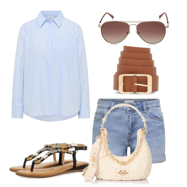 Outfit femme - Bon Ton #4785. Style Bon Ton pour Tous les jours. Assortir avec sandales en cuir, chemisiers, lunettes, short, sacs à main, ceintures.