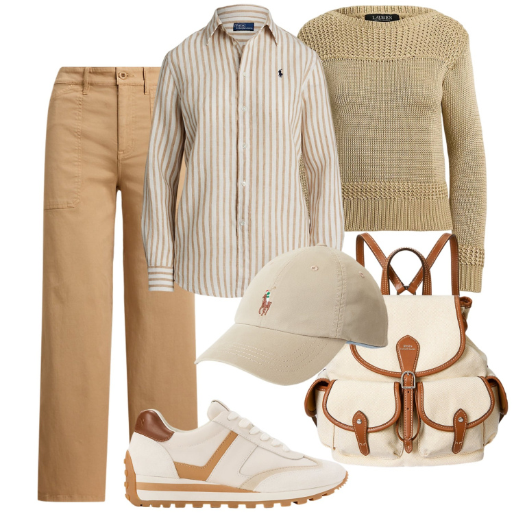 Outfit donna - In montagna con classe. Stile Sporty chic per Tutti i giorni. Abbinamento con zaini, pantaloni, camicie, sneakers, maglieria, cappelli.