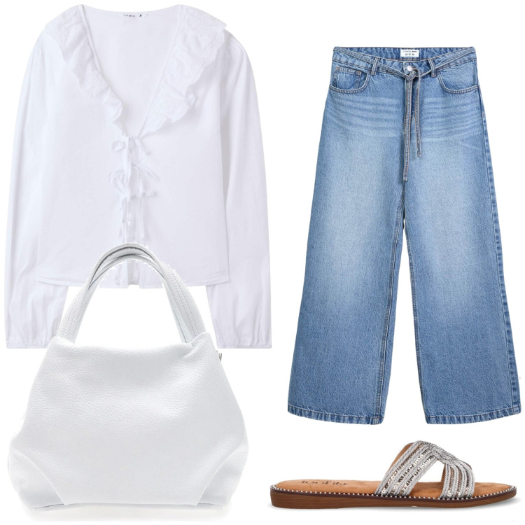 Outfit donna - Romantic boho chic. Stile Boho per Tutti i giorni. Abbinamento con camicie, jeans, borse a spalla, ciabatte.
