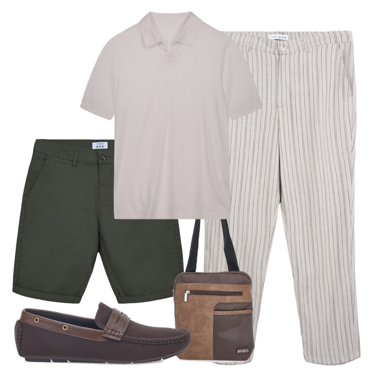 Outfit uomo - Passeggiata in città!. Stile Casual per Tutti i giorni. Abbinamento con pantaloni chino, bermuda, scarpe stringate, polo, borse sportive.