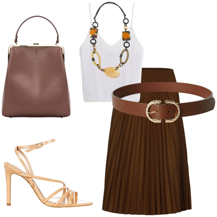 Outfit donna - Total look #2215544. Stile Bon Ton per Serata fuori. Abbinamento con cinture, sandali col tacco, top, borse a spalla, gonne longuette, collane.