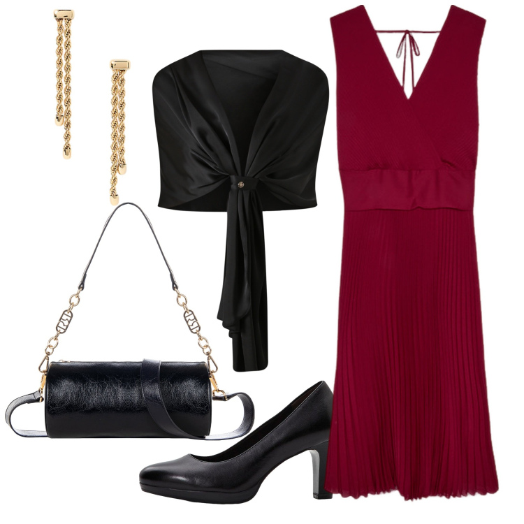 Outfit donna - Evento serale. Stile Chic per Serata fuori. Abbinamento con décolleté, scialli, borse a mano, orecchini, vestiti lunghi.