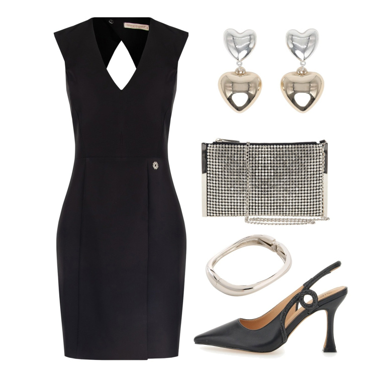 Outfit donna - Look da sera!. Stile Chic per Serata fuori. Abbinamento con braccialetti, orecchini, pochette, vestiti a tubino, décolleté.
