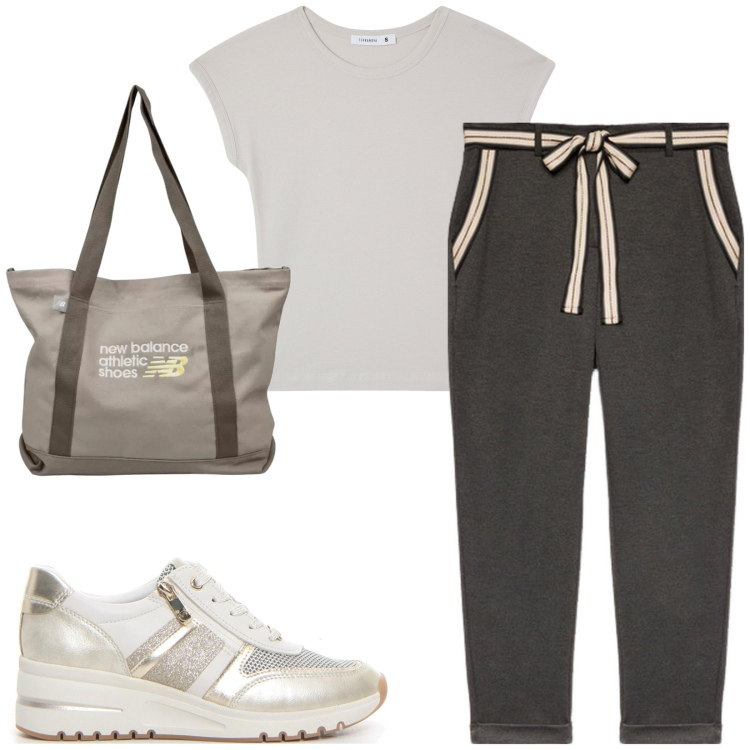 Outfit donna - Total look #2215584. Stile Basic per Tutti i giorni. Abbinamento con t-shirt, shopping bag, pantaloni chino, sneakers.