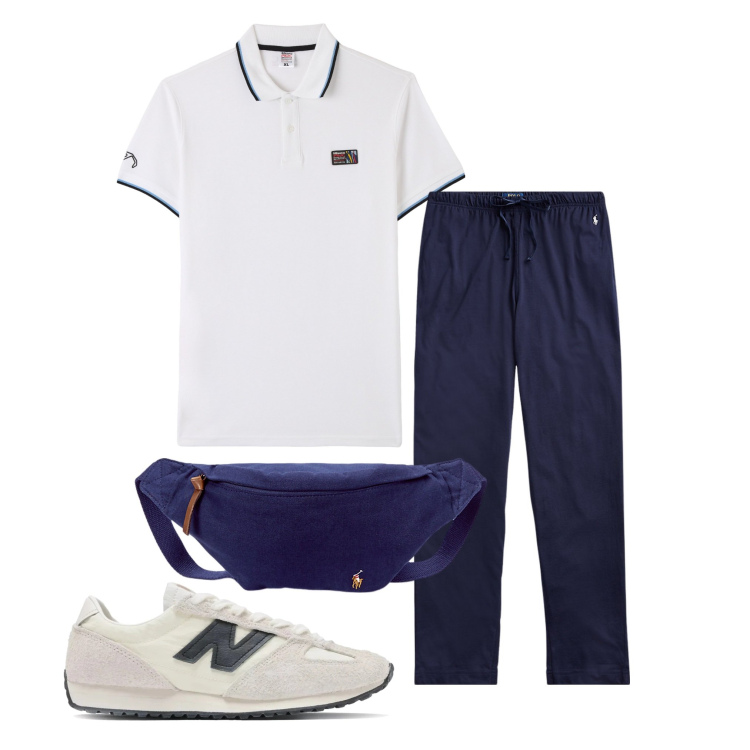 Outfit uomo - Polo in maglia leggera. Stile Casual per Tutti i giorni. Abbinamento con polo, sneakers, pantaloni, borse sportive.