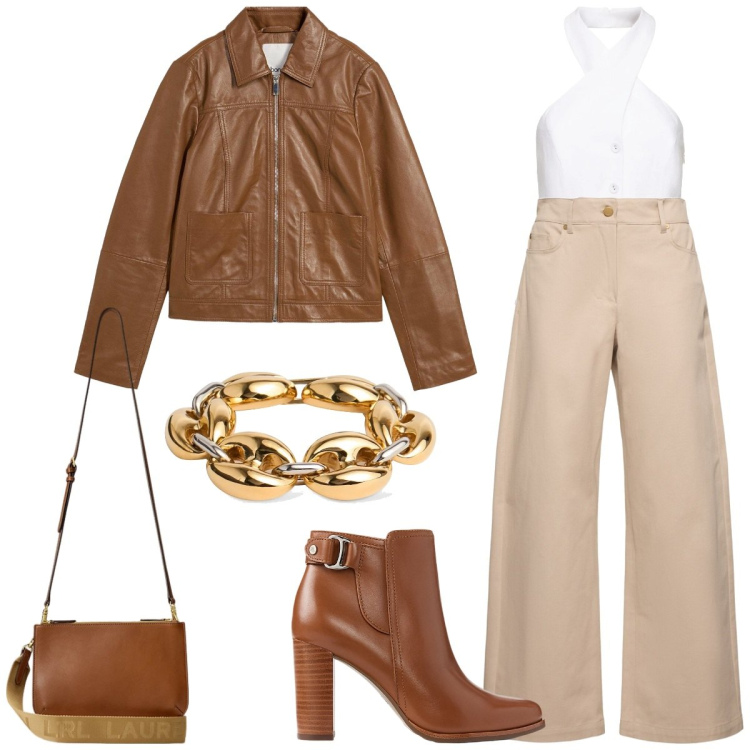 Outfit donna - Montagna. Stile Trendy per Tutti i giorni. Abbinamento con giacche, borse a tracolla, stivaletti, braccialetti, top, jeans.
