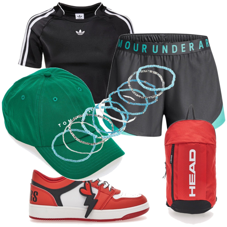Outfit donna - Colorata corsetta. Stile Basic per Sport. Abbinamento con braccialetti, zaini, shorts, sneakers, cappelli, top.