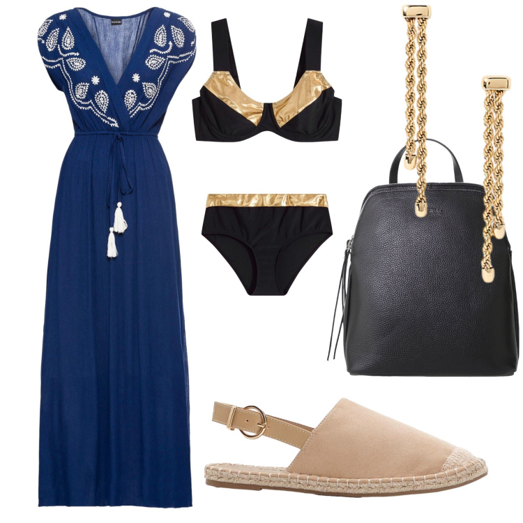 Outfit donna - Boho beach. Stile Boho per Mare. Abbinamento con vestiti lunghi, espadrillas, bikini, zaini, orecchini.