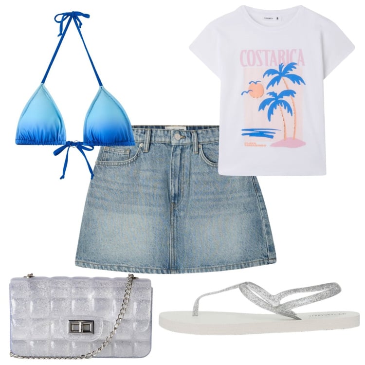 Outfit donna - Terranova - Basic in Riviera. Stile Basic per Mare. Abbinamento con minigonne, sandali, t-shirt, borse a tracolla, bikini.