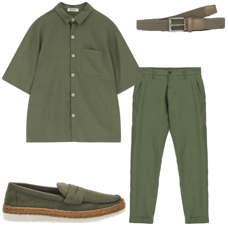 Outfit uomo - In città. Stile Urban per Tutti i giorni. Abbinamento con cinture, camicie a manica corta, pantaloni, scarpe stringate.