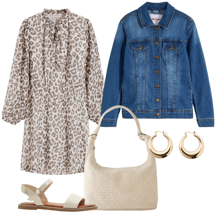 Outfit donna - Il concerto. Stile Casual per Serata fuori. Abbinamento con vestiti, blazer, shopping bag, sandali, orecchini.
