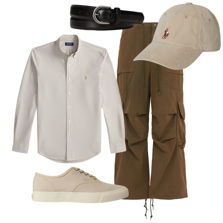 Outfit uomo - Un semplice aperitivo. Stile Urban per Serata speciale. Abbinamento con sneakers, cappelli, cinture, camicie, pantaloni cargo.