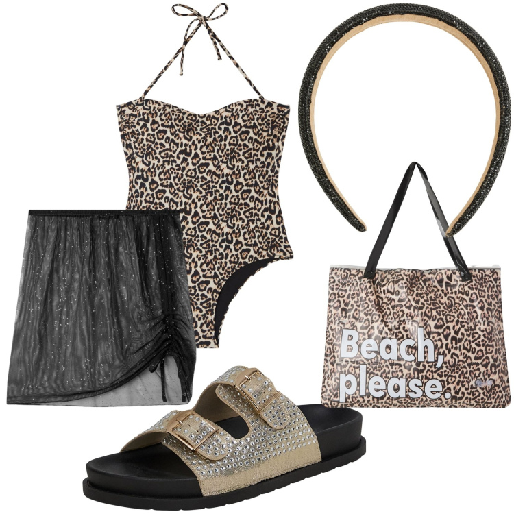 Outfit donna - Sotto il sole della Riviera. Stile Minimal per Tutti i giorni. Abbinamento con ciabatte, costumi interi, vestiti da spiaggia, borse tote, cerchietti.