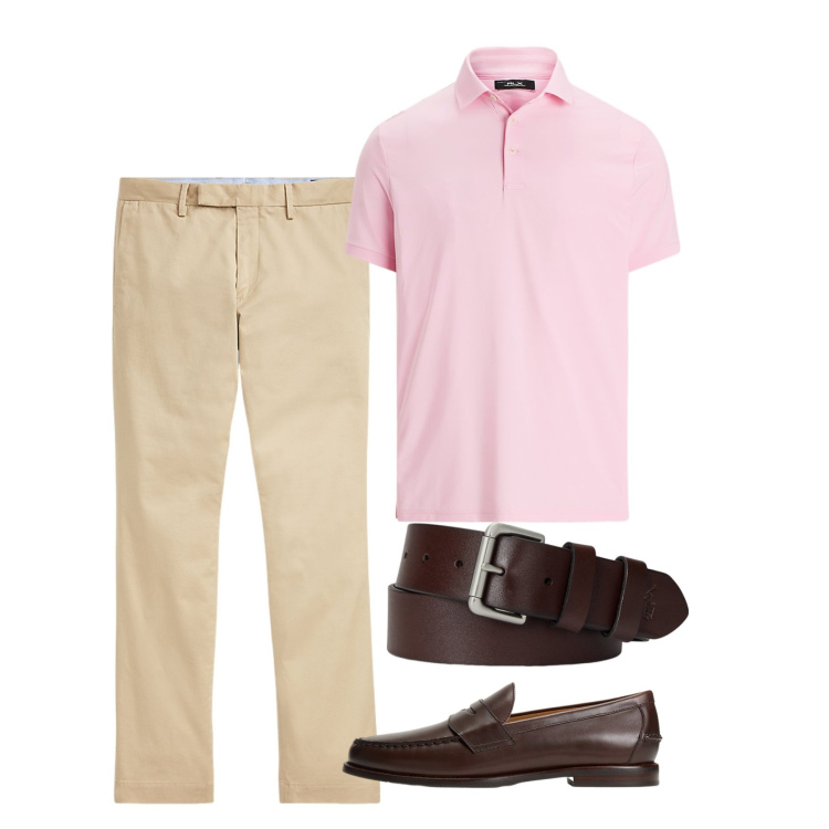 Outfit uomo - Polo in maglia leggera. Stile Casual per Tutti i giorni. Abbinamento con polo, cinture, pantaloni chino, scarpe stringate.