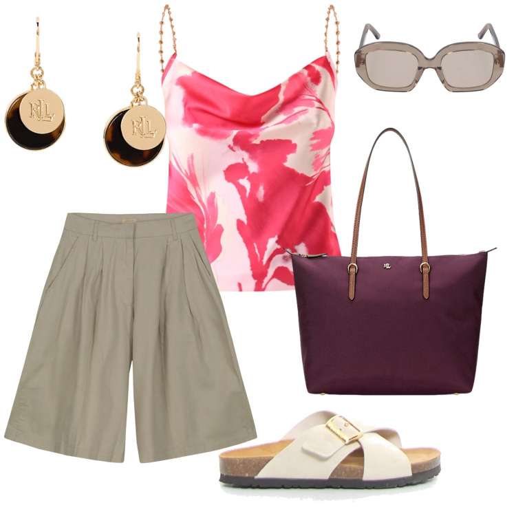 Outfit donna - Per per vicoli e vicoletti. per Mare. Abbinamento con canottiere, orecchini, borse tote, bermuda, occhiali da sole, ciabatte.