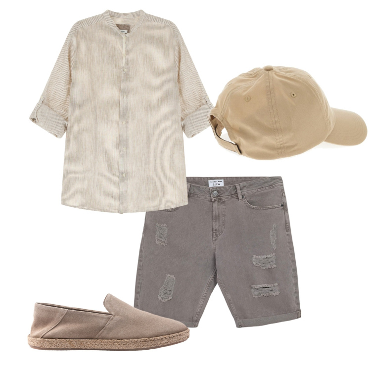 Outfit uomo - Camicia in lino oversize. Stile Casual per Tutti i giorni. Abbinamento con bermuda, camicie, cappelli, espadrillas.