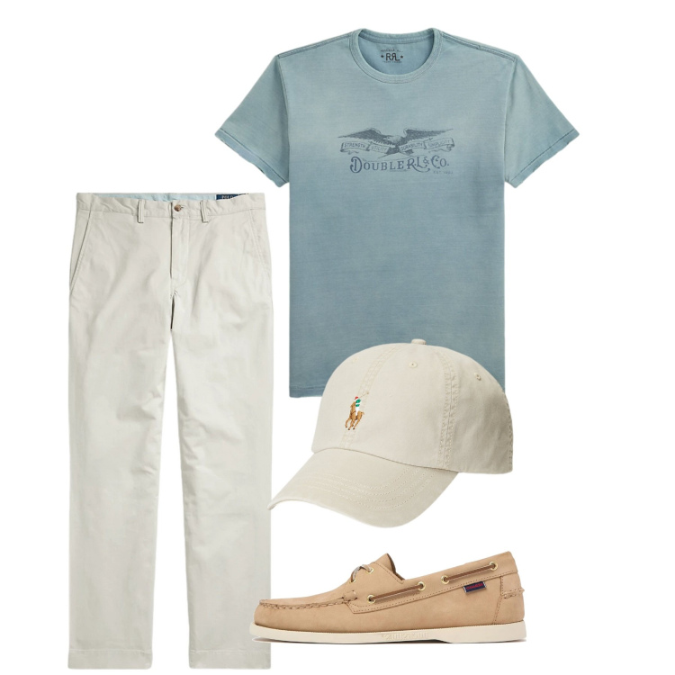 Outfit uomo - In centro. Stile Casual per Tutti i giorni. Abbinamento con cappelli, pantaloni, t-shirt, scarpe stringate.