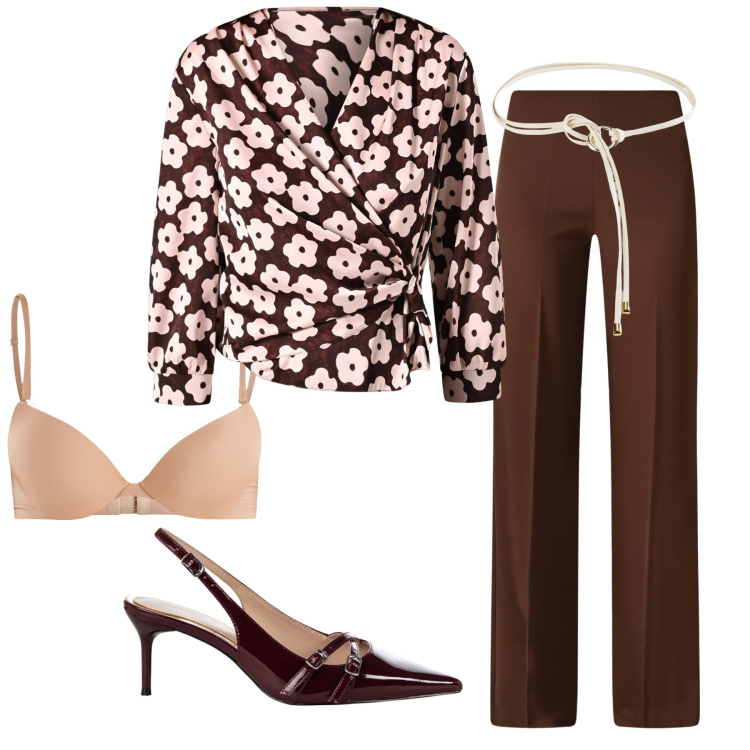 Outfit donna - Total look #2215852. Stile Glamour per Serata fuori. Abbinamento con cinture, reggiseni push-up, décolleté, pantaloni a palazzo, bluse.
