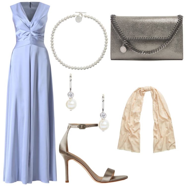 Outfit donna - Indaco da cerimonia :classe senza tempo. Stile Romantica per Cerimonia. Abbinamento con vestiti lunghi, collane, sandali col tacco, sciarpe, orecchini, pochette.