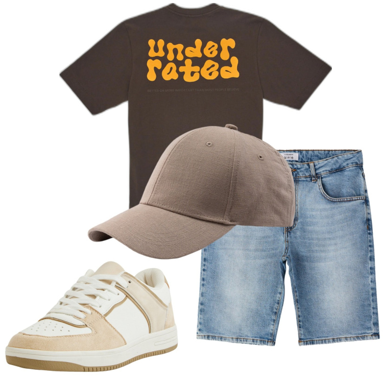 Outfit uomo - Total look #2215873. Stile Casual per Mare. Abbinamento con bermuda, sneakers, t-shirt, cappelli con visiera.