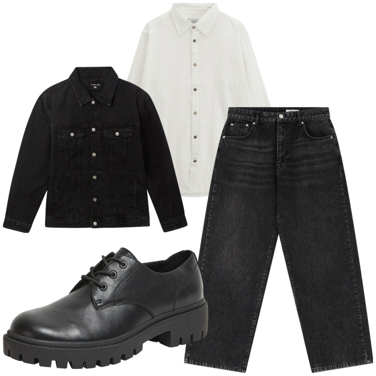 Outfit uomo - Total look #2215876. Stile Casual per Tutti i giorni. Abbinamento con giacche, scarpe stringate, jeans dritti, camicie.