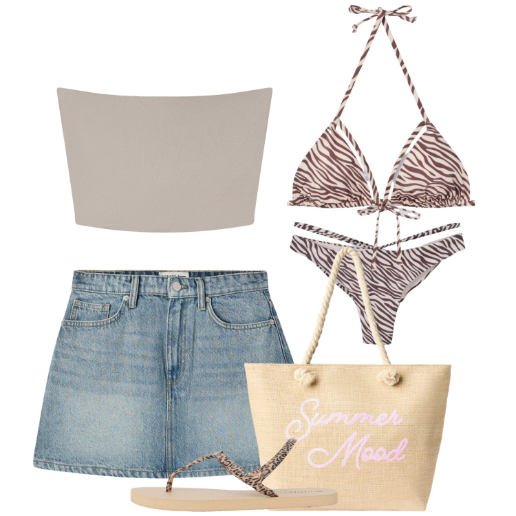 Outfit donna - Terranova - Vacanze in Riviera. Stile Casual chic per Mare. Abbinamento con top, bikini, minigonne, borse tote, bikini, ciabatte.