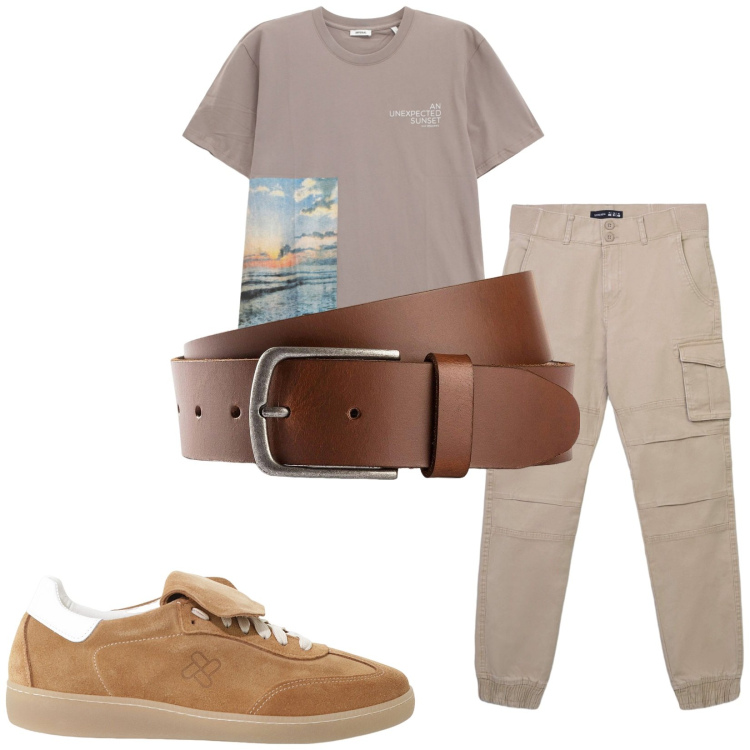 Outfit uomo - Total look #2215883. Stile Casual per Tutti i giorni. Abbinamento con cinture, pantaloni cargo, sneakers, t-shirt.