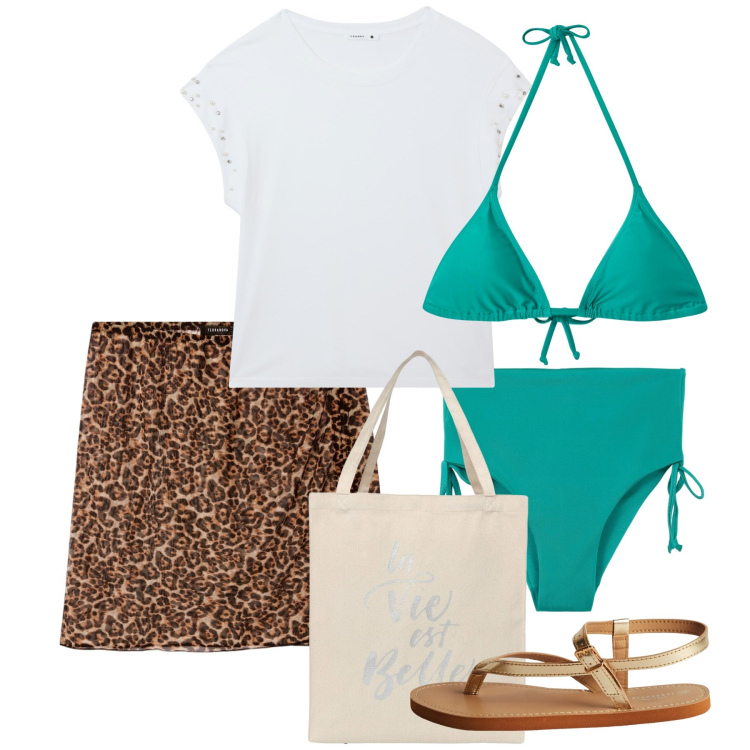 Outfit donna - Terranova - Vacanze in Riviera. Stile Chic per Mare. Abbinamento con minigonne, t-shirt, bikini, borse tote, ciabatte, bikini.