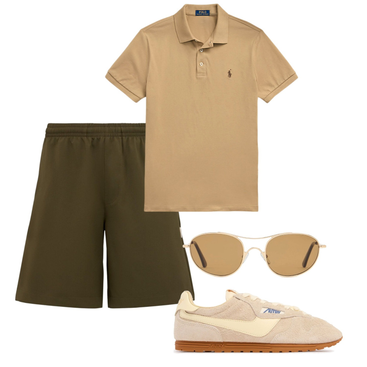 Outfit uomo - Un giro in centro. Stile Urban per Tutti i giorni. Abbinamento con polo, occhiali da sole, sneakers, shorts.