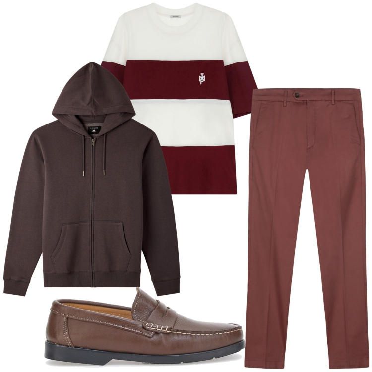 Outfit uomo - Total look #2215901. Stile Casual per Tutti i giorni. Abbinamento con felpe con cappuccio, t-shirt, pantaloni chino, scarpe stringate.