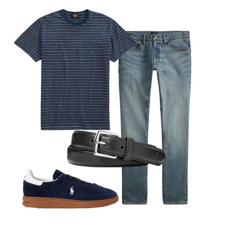 Outfit uomo - Semplicemente. Stile Urban per Tutti i giorni. Abbinamento con cinture, t-shirt, jeans, sneakers.
