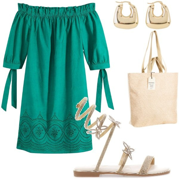 Outfit donna - E siamo in Agosto....... Stile Casual chic per Tutti i giorni. Abbinamento con orecchini, vestiti, borse tote, sandali.