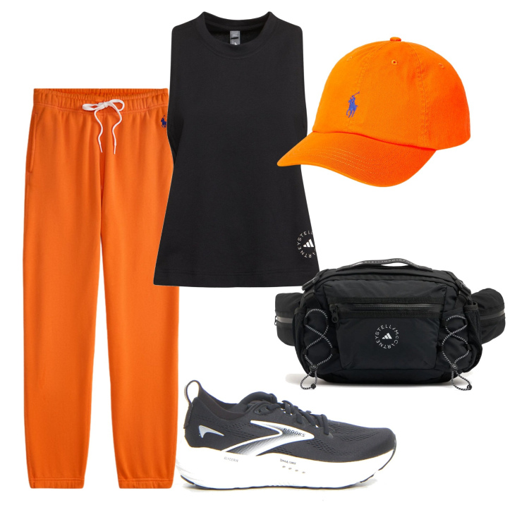 Outfit donna - All\'aria aperta. Stile Sporty chic per Sport. Abbinamento con cappelli, pantaloni sportivi, scarpe sportive, borse sportive, top sportivi.