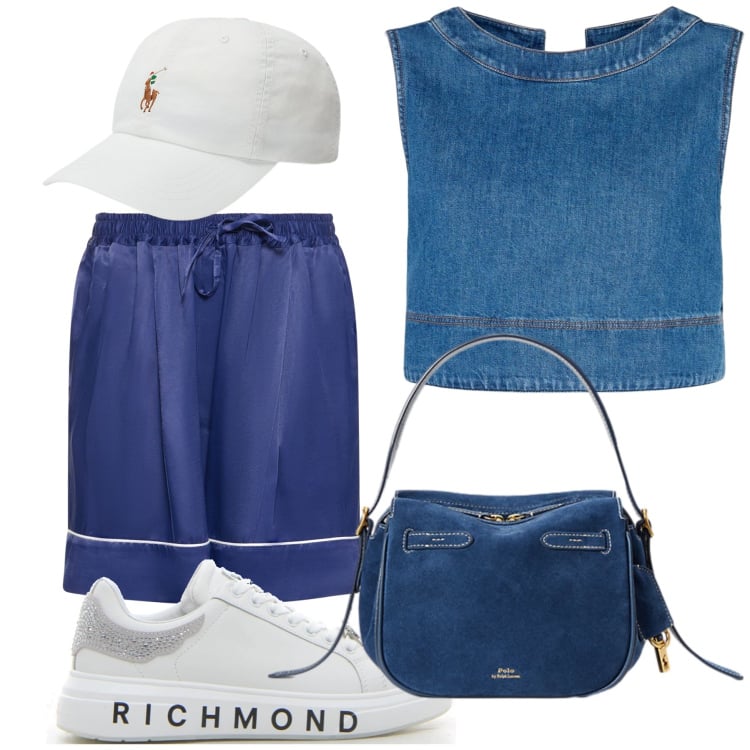 Outfit donna - Semplicemente a posto. Stile Casual chic per Tutti i giorni. Abbinamento con borse a mano, cappelli, shorts, top, sneakers.