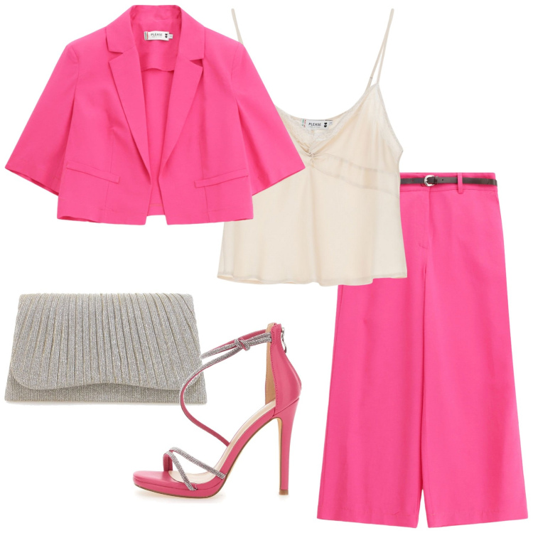 Outfit donna - Total look #2215974. Stile Glamour per Cerimonia. Abbinamento con blazer, pantaloni, top, clutch, sandali col tacco.