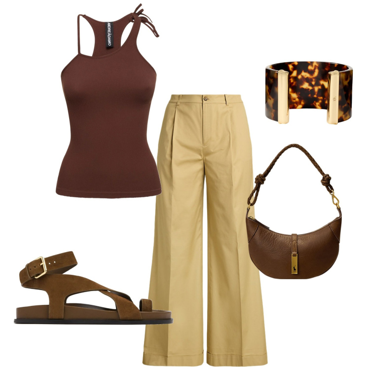 Outfit donna - Total look #2216006. Stile Etnico per Serata fuori. Abbinamento con borse a spalla, pantaloni, braccialetti, canottiere, sandali in pelle.