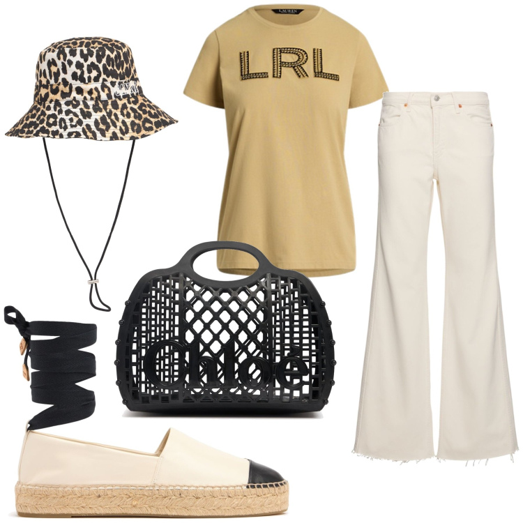 Outfit donna - Stili mix. Stile Trendy per Tutti i giorni. Abbinamento con t-shirt, cappelli, espadrillas, borse a mano, jeans.