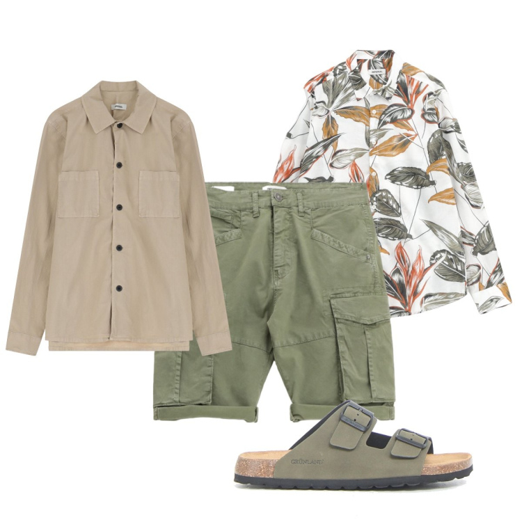 Outfit uomo - Domenica d’agosto. Stile Casual per Tutti i giorni. Abbinamento con giacche, camicie, bermuda, sandali.