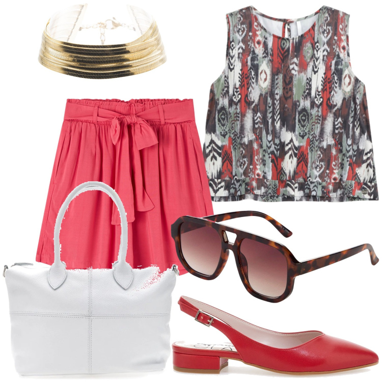 Outfit donna - Freschi bermuda cittadini. Stile Urban per Tutti i giorni. Abbinamento con occhiali da sole, shorts, top, braccialetti, ballerine, borse a mano.