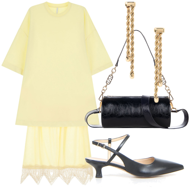 Outfit donna - Giallo limone per le nozze. Stile Bon Ton per Cerimonia. Abbinamento con borse a mano, vestiti midi/longuette, orecchini, décolleté.