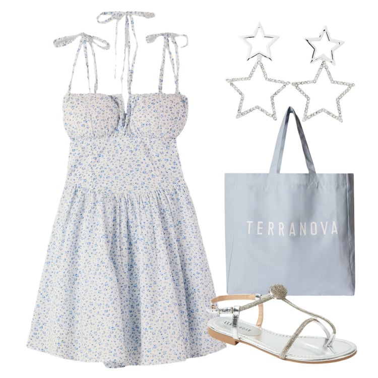 Outfit donna - Vacanza al mare!. Stile Romantica per Mare. Abbinamento con orecchini, borse tote, ciabatte, vestiti corti.