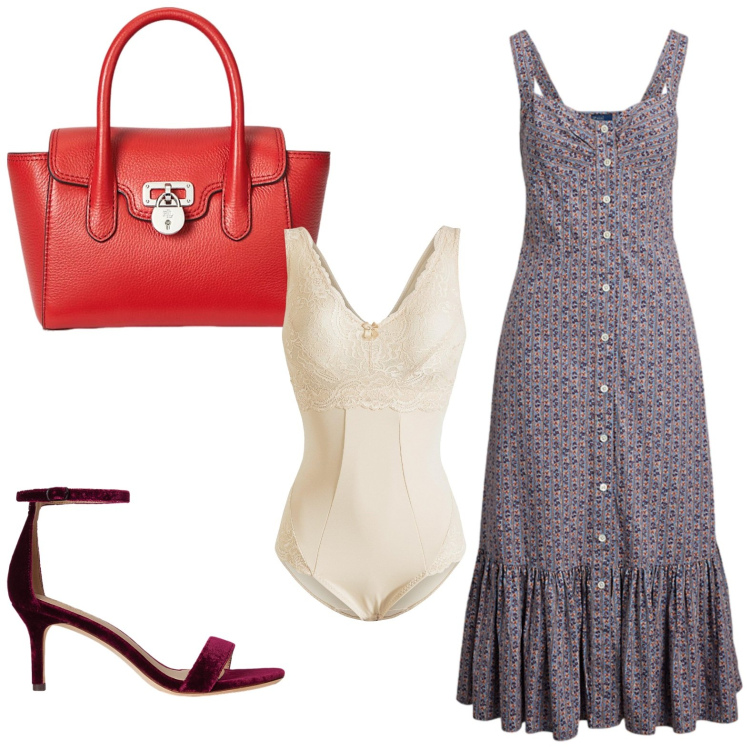Outfit donna - La borsa Lauren. Stile Casual per Tutti i giorni. Abbinamento con body, vestiti, borse a mano, sandali in pelle.