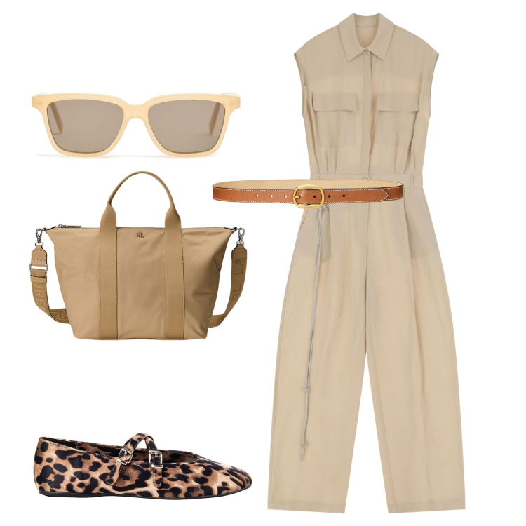 Outfit donna - La tuta Imperial. Stile Minimal per Tutti i giorni. Abbinamento con ballerine, tute, borse tote, cinture, occhiali da sole.