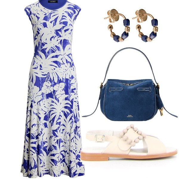 Outfit donna - Serata tra amici. Stile Casual per Serata fuori. Abbinamento con vestiti, borse a mano, orecchini, sandali.