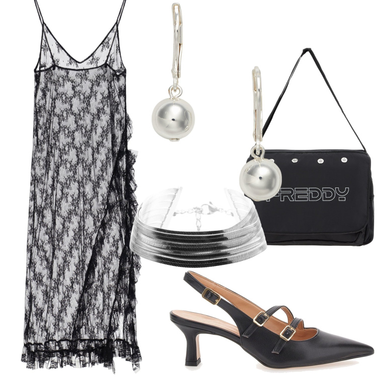 Outfit donna - L eta’ del jazz. Stile Glamour per Serata fuori. Abbinamento con vestiti midi/longuette, borse messenger, braccialetti, orecchini, décolleté.