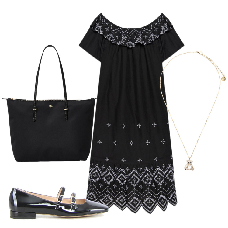 Outfit donna - L\'abito comodo. Stile Boho per Tutti i giorni. Abbinamento con ciondoli, borse tote, vestiti lunghi, ballerine.