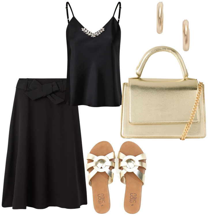 Outfit donna - Aperitivo sul molo. per Mare. Abbinamento con borse a tracolla, gonne lunghe, canottiere, orecchini, ciabatte.